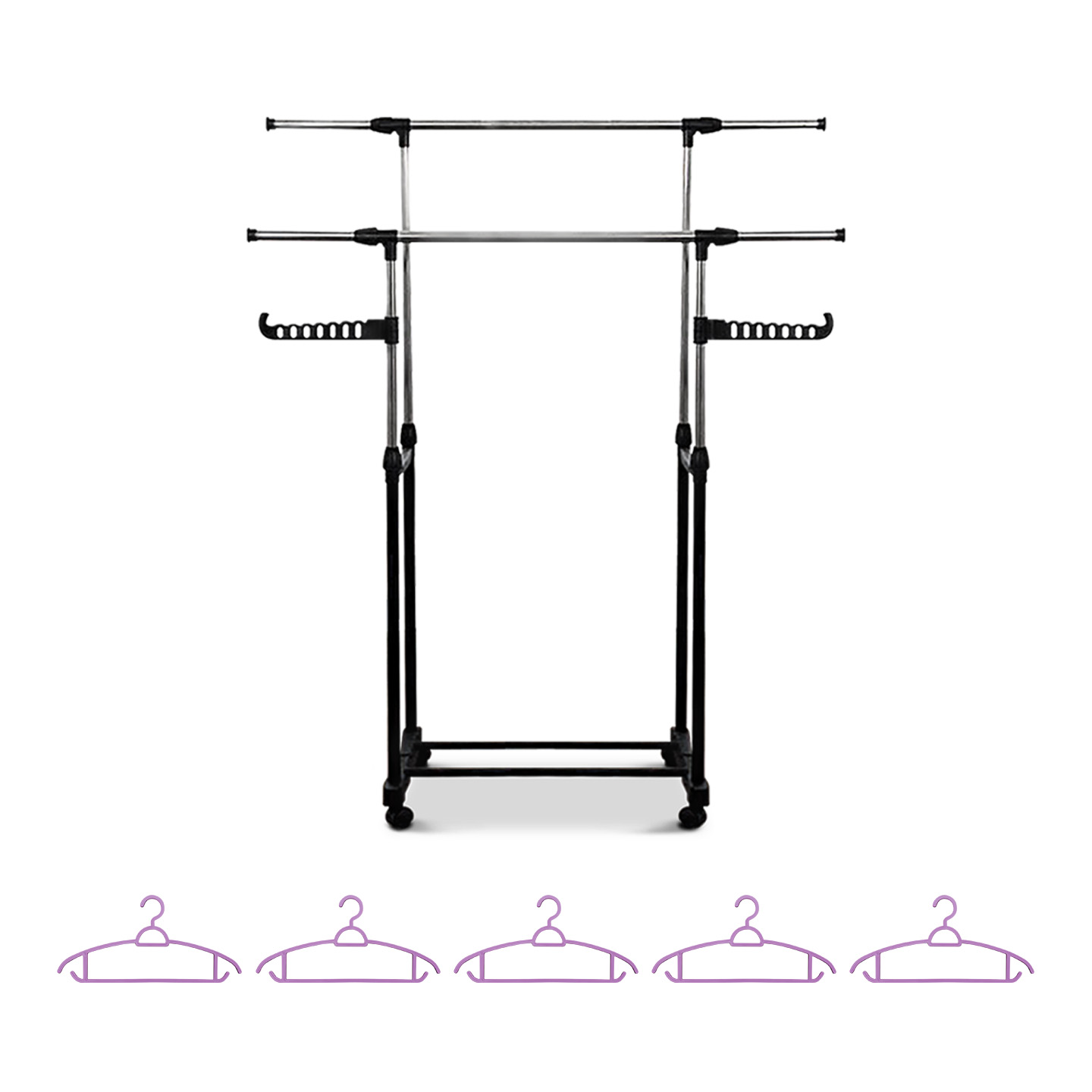 ราวตากผ้ารุ่น SMART RACK + ไม้แขวนเสื้อพลาสติก สีม่วง 5 ชิ้น