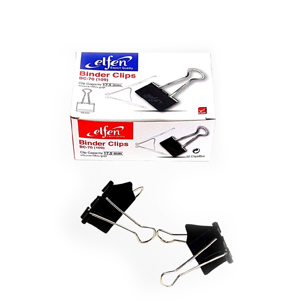 Elfen คลิปหนีบกระดาษ, คลิปดำ (กล่อง 12 ชิ้น) No.108/ No.109/ No.110/ No.111/ No.112