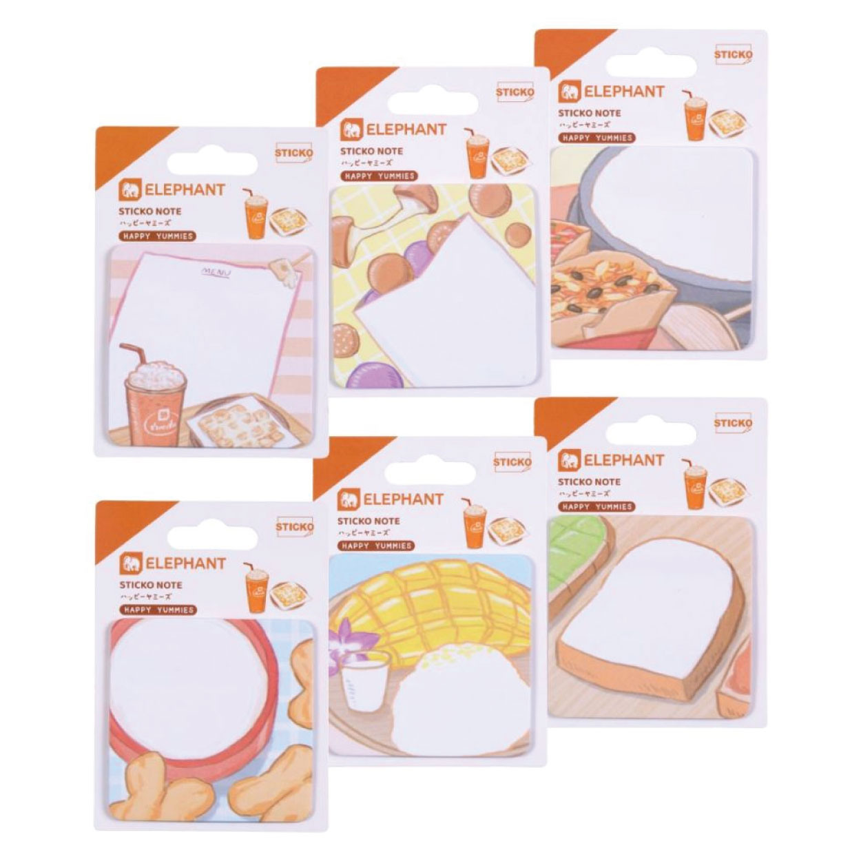 กระดาษโน๊ต โพสอิท Sticko Note ชนิดกาวในตัว ตราช้าง Elephant ลาย HAPPY YUMMIES