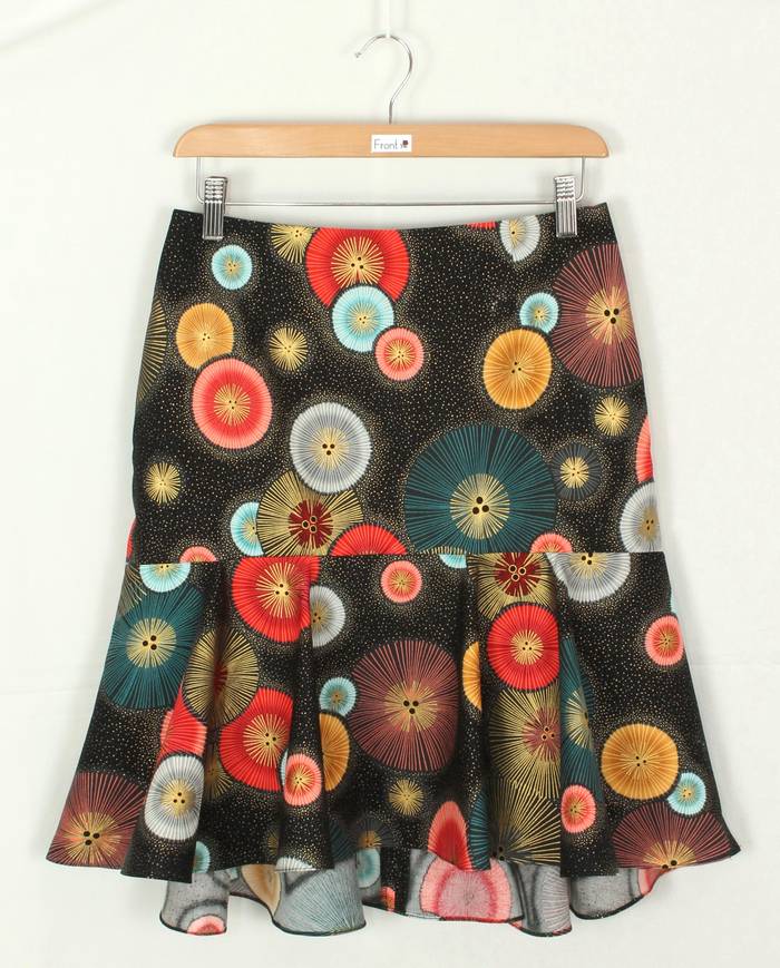 SK-211 กระโปรงแฟชั่น&ทำงาน ทรงย้วย ผ้าคอตตอนญี่ปุ่นพิมพ์ลายวงกลมกราฟฟิคแฟนซี