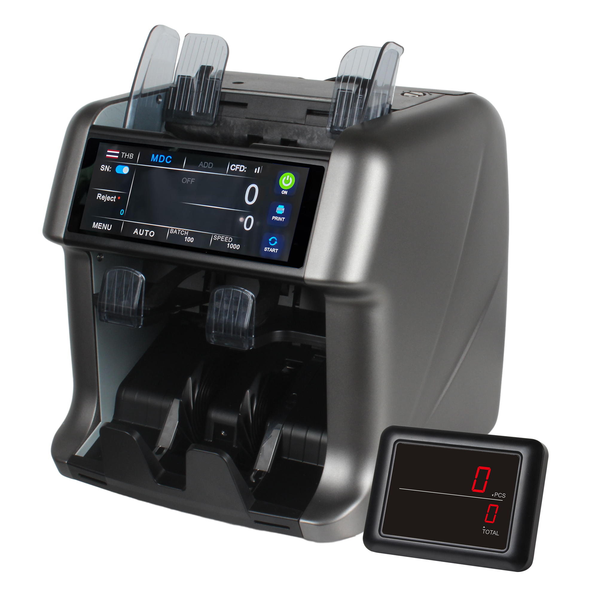 Uni-SMART US-195 เครื่องนับมูลค่าธนบัตร นับเงิน พร้อมตรวจธนบัตรปลอม แบบป้อนหน้าเครื่อง Banknote counter Front loading