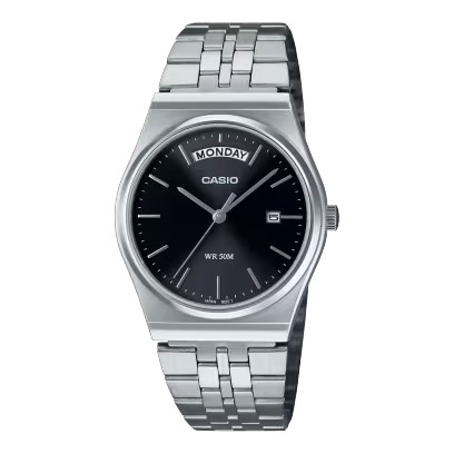 CASIO Standard รุ่น Mtp-b146d-3avdf สายสีเงิน หน้าปัดสีดำ สินค้าของเเท้ รับประกันศูนย์ CMG