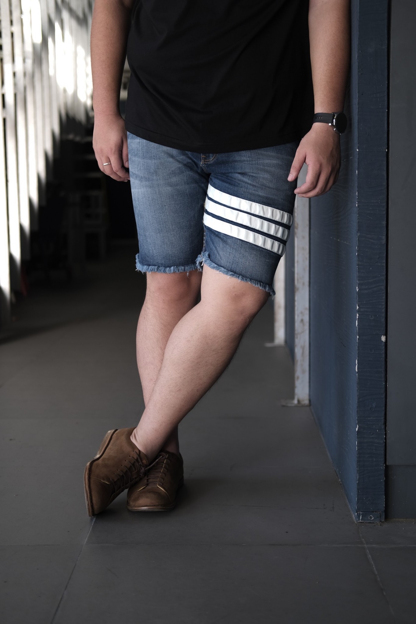 กางเกงยีนส์ขาสั้น มีแถบหนัง ผ้ายืด สำหรับผู้ชายตัวใหญ่ #JS-635 , JS-636 ไซส์ใหญ่ 40-50"