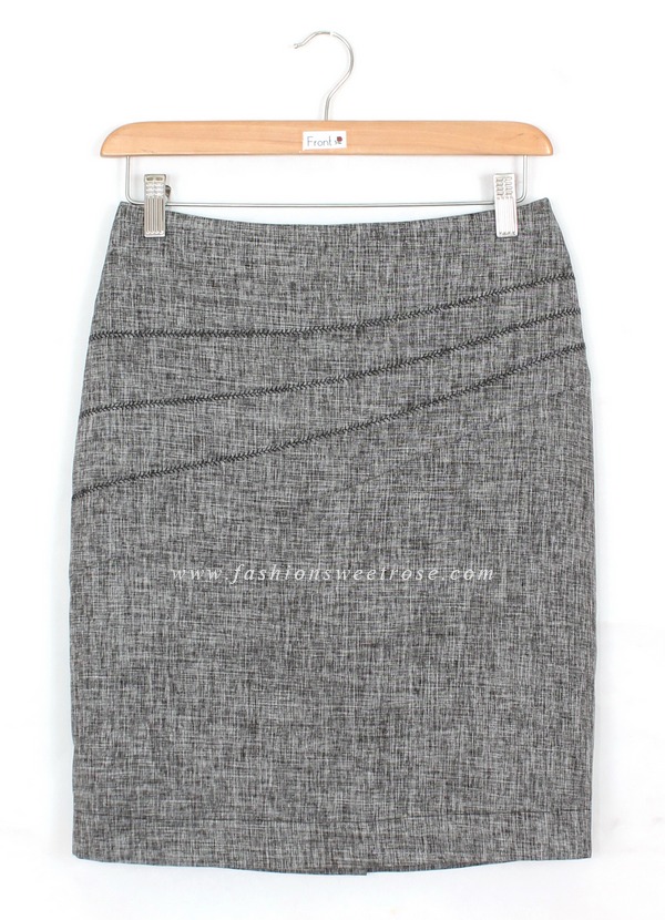 SK-434 กระโปรงทรงสอบ ผ้าคอตต้อนลินินไอริส สีดำ