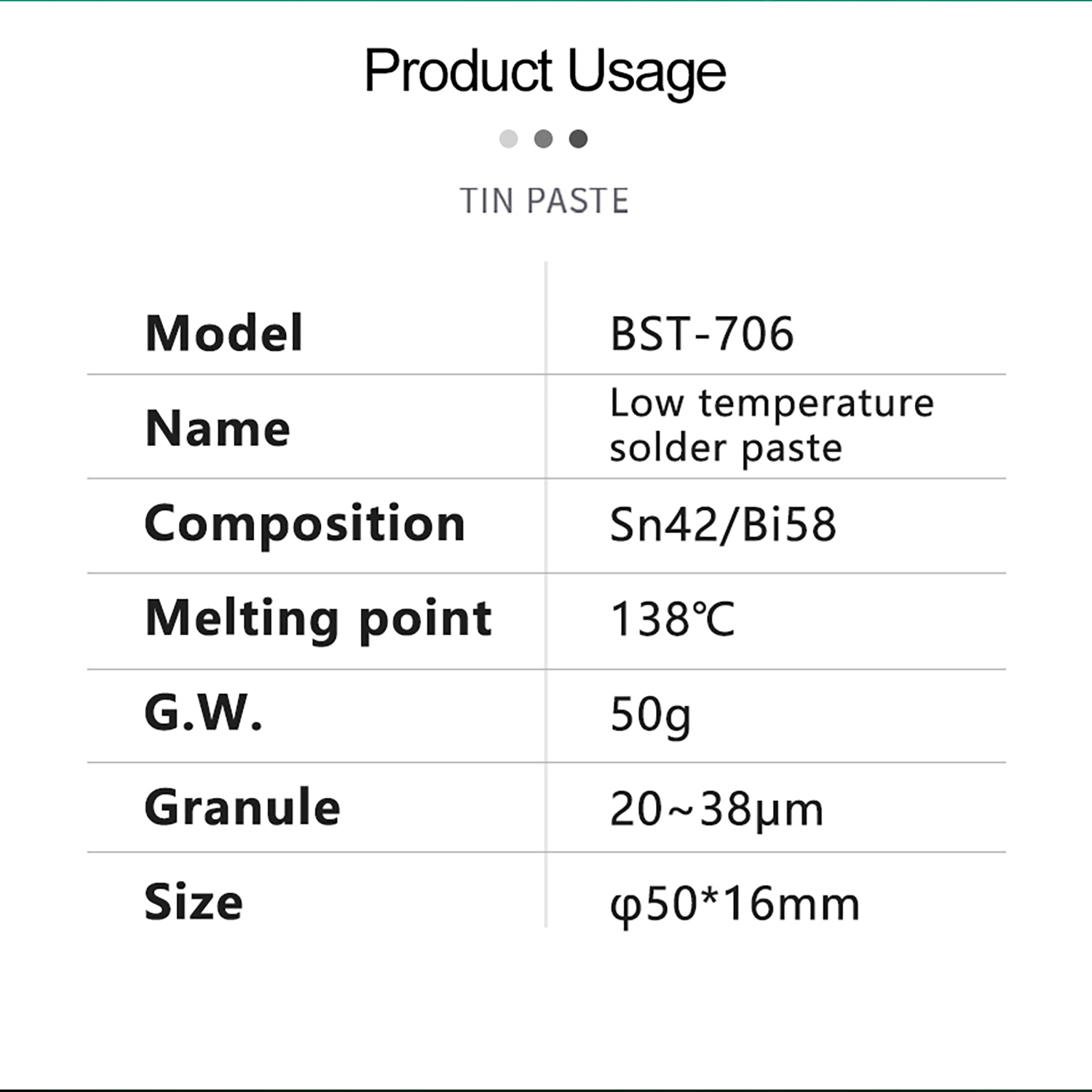 BST-706A ตะกั่วเหลว Soldering Paste ตะกั่วบัดกรี ชนิดเหลว ตะกั่วเหลว 50g 138°C ดีบุก42/บิสมัท58 Sn42/Bi58 Soldering Paste ตะกั่วบัดกรี บัดกรี Soldering Lead ตะกั่วเหลว 138องศาเซลเซียส Leaded Low Temp