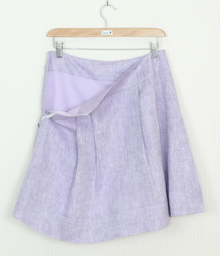 SK-241 กระโปรงแฟชั่น&ทำงาน ทรงบาน ผ้าลินินญี่ปุ่นสีม่วงอ่อน มีกระเป๋าล้วงได้ 2 ข้าง