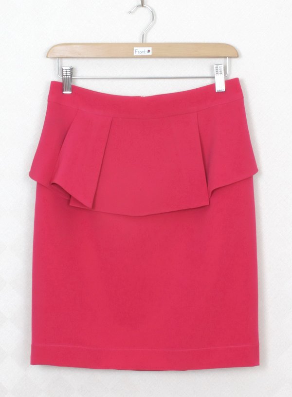 SK-276 กระโปรงแฟชั่น&ทำงาน ทรงสอบ ผ้าไหมอิตาลีสีชมพูบานเย็น หน้ากระโปรงจับจีบระบาย