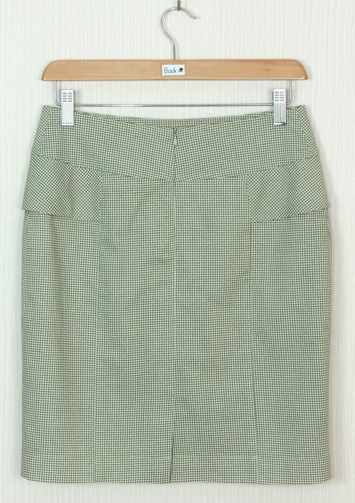 SK-249 กระโปรงทรงสอบ ผ้าคอตต้อนญี่ปุ่นสีเขียวพิมพ์ลายสก๊อตเล็กๆ