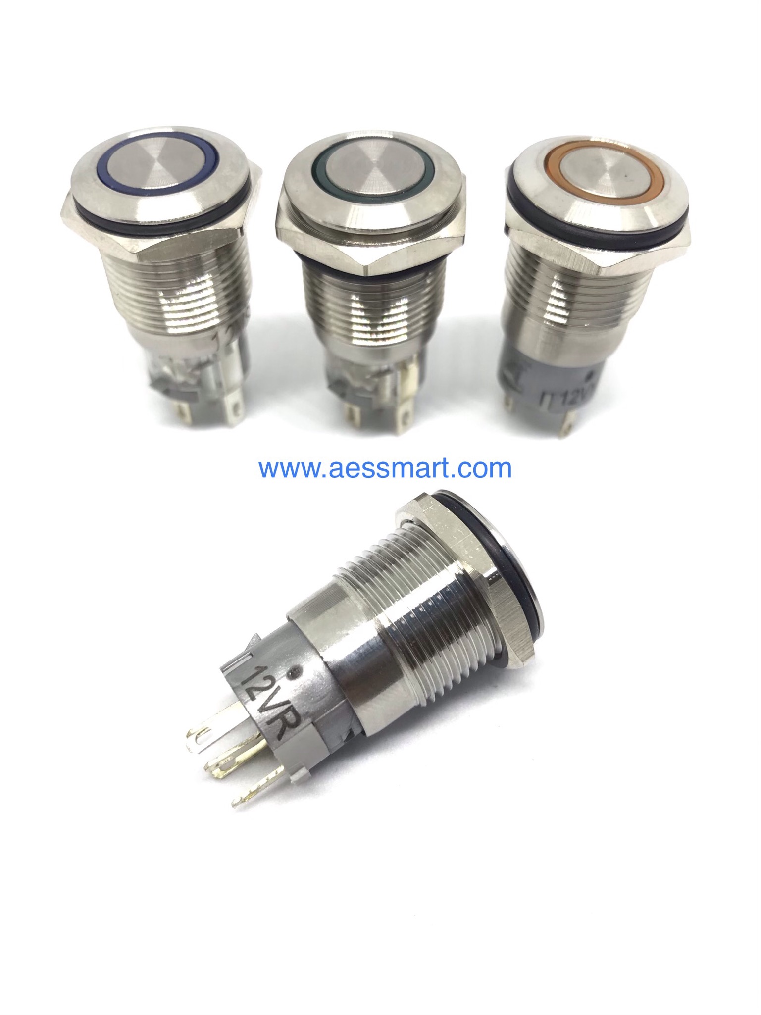 สวิตซ์กดติดกดดับเรียบ 12V กันน้ำ 16 mm