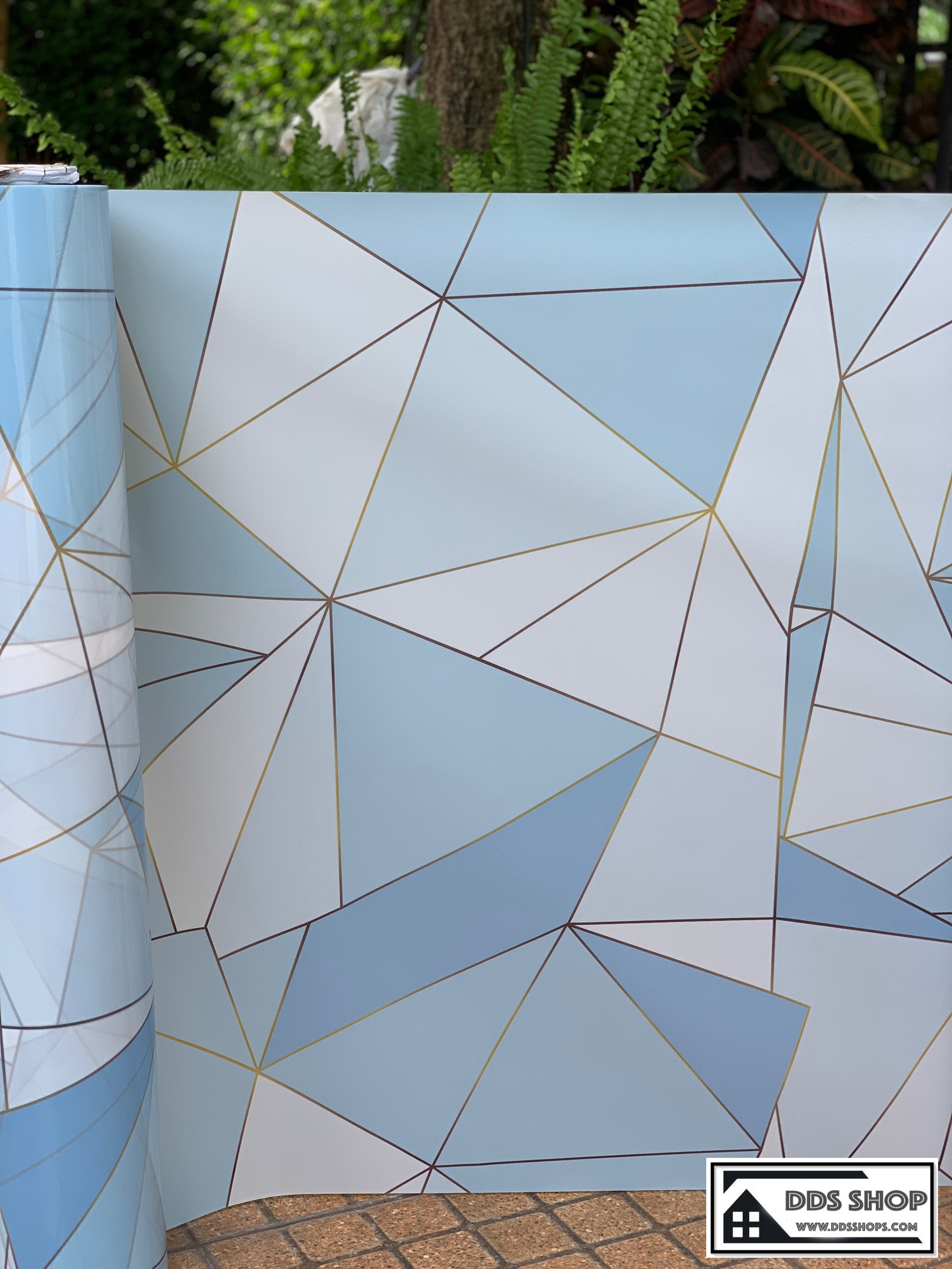 Size 90cm x100cm : PVC สุญญากาศติดกระจก "ฝ้าฟ้าขุ่น คาดเส้นสีทอง " สั่งมากกว่า 1m ได้ ตัดความยาวต่อเนื่อง