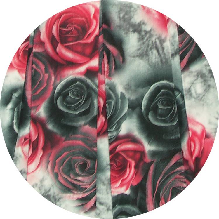 SK-089 กระโปรงแฟชั่น&ทำงาน ทรงบาน ผ้าพิมพ์ลายดอกกุหลาบสีดำแดง