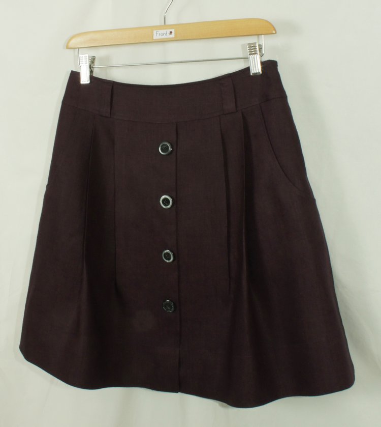 SK-184 กระโปรงแฟชั่น&ทำงาน ทรงบาน ผ้าลินินญี่ปุ่นสีม่วง มีกระเป๋าล้วงได้ 2 ข้าง