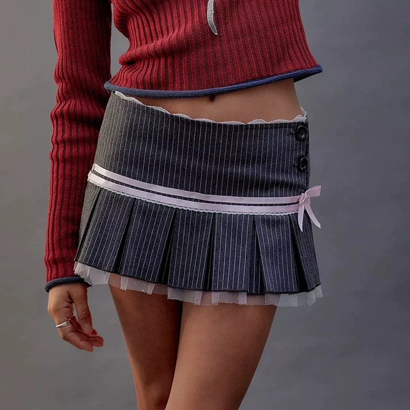 Socide mini skirt กระโปรงสั้นสายฝอ กระดุมข้าง