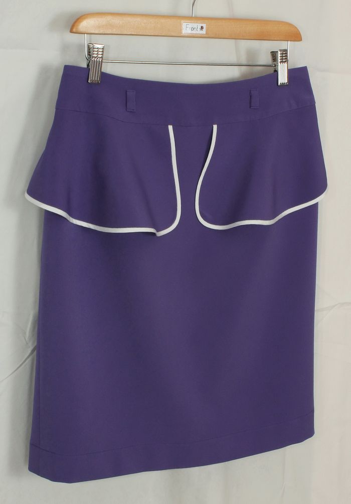 SK-194 กระโปรงแฟชั่น&ทำงาน ทรงสอบแต่งระบาย ผ้าไหมอิตาลีสีม่วง