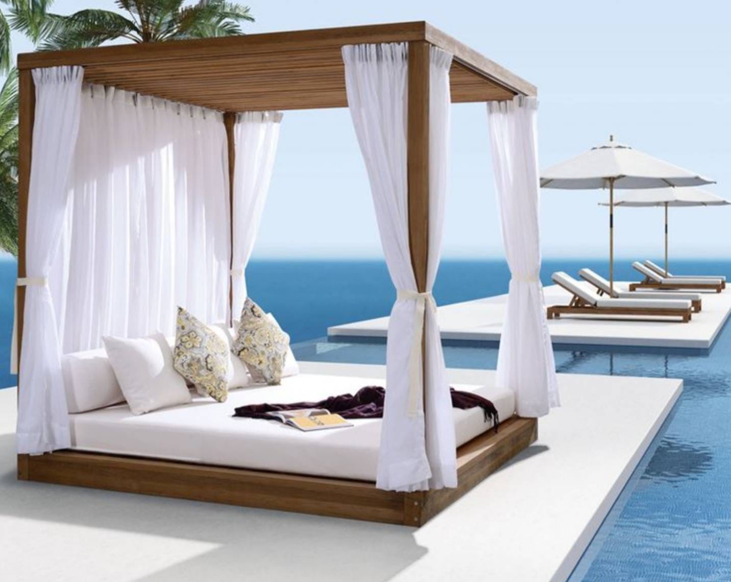 Daybed ไม้สัก มีหลังคาซี่ระแนง