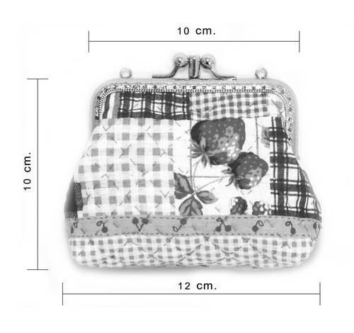 QLT-006 กระเป๋าปิ๊กแป๊กแบบ 2 ช่อง ใส่เหรียญและธนบัตร ผ้าลายผลไม้โทนน้ำตาล