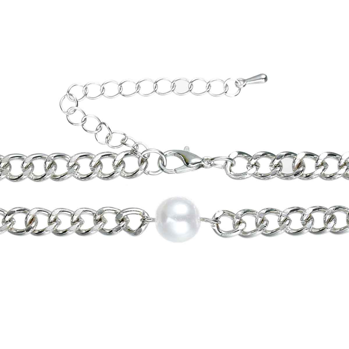 สร้อยคอ Choker แฟชั่น โซ่สีเงินเชื่อมด้วยมุกสีขาว ยาว 30cm 1 เส้น