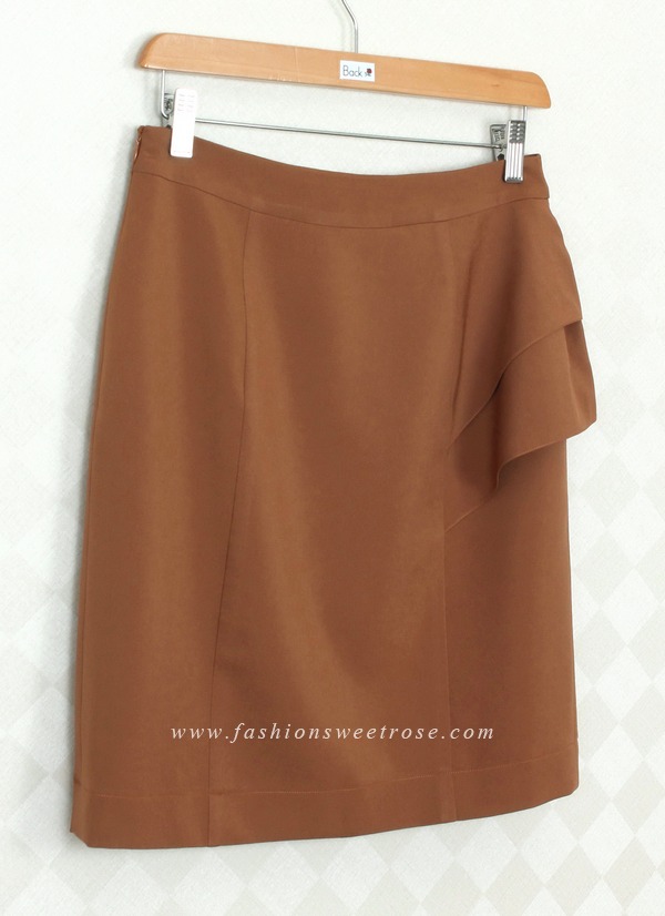 SK-297 กระโปรงแฟชั่น&ทำงาน ทรงสอบ ผ้าไหมอิตาลีสีน้ำตาลทอง