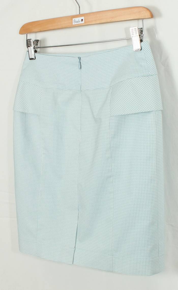 SK-201 กระโปรงแฟชั่น&ทำงาน ทรงสอบ ผ้าคอตต้อนญี่ปุ่นสีฟ้าพิมพ์ลายสก็อตเล็กๆ