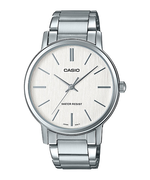 CASIO Standard รุ่น MTP-E145D-7ADF สีเงิน หน้าปัดขาว สายสแตนเลส สินค้าของเเท้