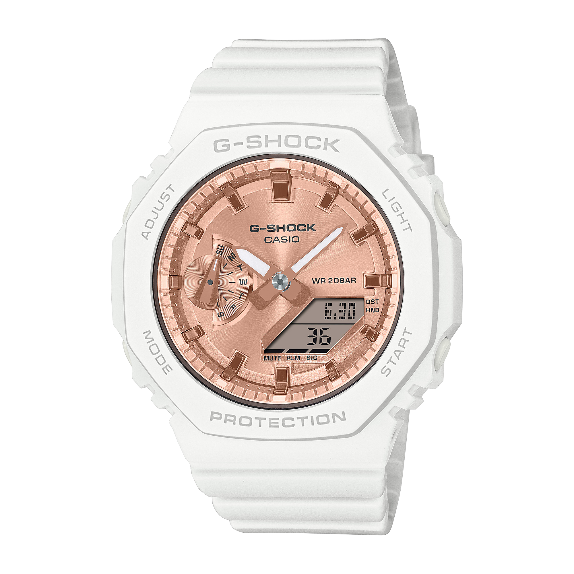 CASIO G-SHOCK Mini รุ่น GMA-S2100MD-7ADR สีขาว แปดเหลี่ยม จอ pink gold สินค้าของเเท้ รับประกันศูนย์ CMG