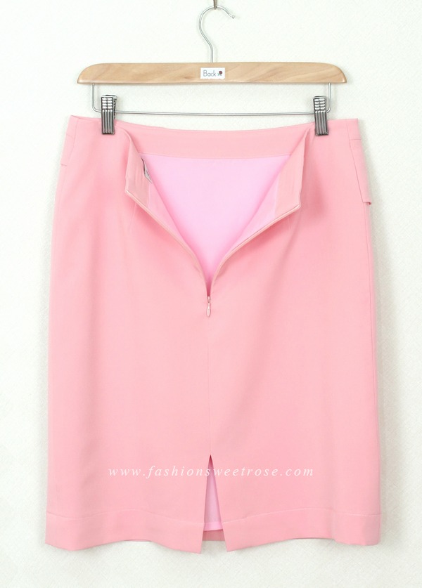 กระโปรงแฟชั่น&ทำงาน ทรงสอบ ผ้าไหมอิตาลีสีชมพู ตัดแต่งด้วยผ้า 2 ชิ้น / SK-290