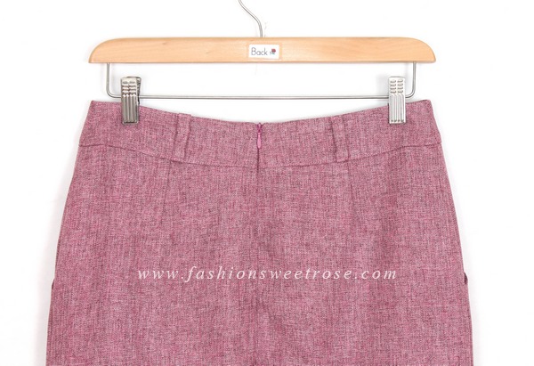 SK-431 กระโปรงแฟชั่น&ทำงาน ทรงสอบ ผ้าคอตต้อนลินินไอริสสีชมพู มีกระเป๋าล้วง 2 ข้าง