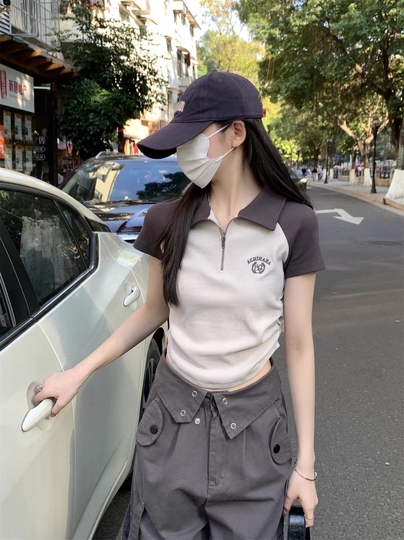 ACHI Zipper tee เสื้อสตรีทไหมพรมแต่งซิป