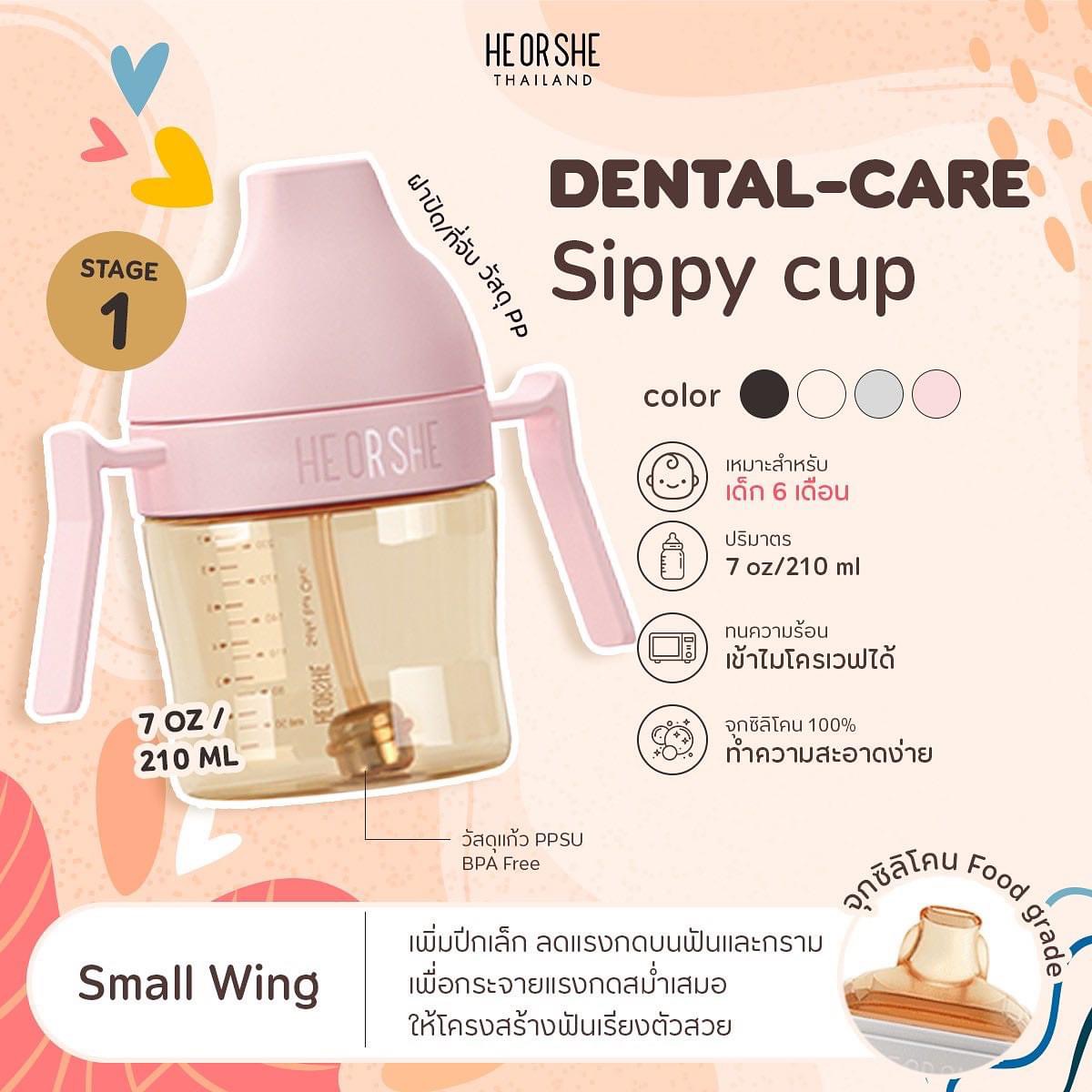 HEORSHE NEW!! DENTAL-CARE SIPPY CUP ดีไซน์ทันสมัย แก้วหัดดื่มดีไซน์พิเศษ โดดเด่นด้วยการออกแบบจุกหัดสำหรับวัยเริ่มต้น
