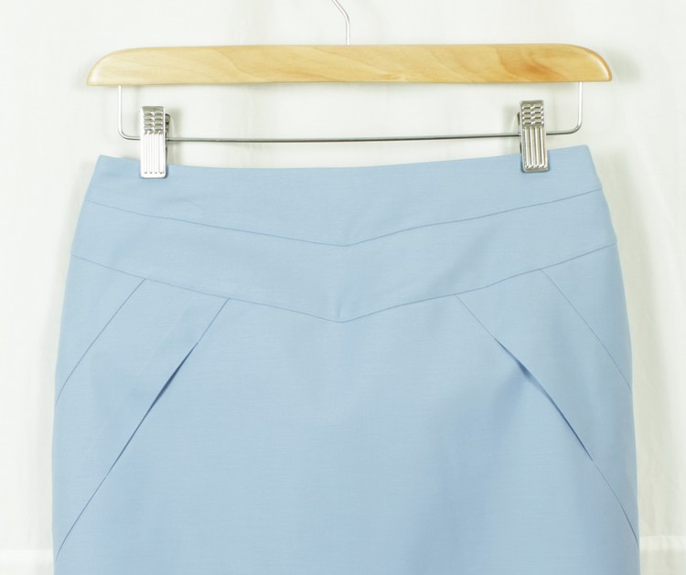 SK-158 กระโปรงแฟชั่น&ทำงาน ทรงสอบตัดต่อ ผ้าคอตตอนญี่ปุ่นผสมสเป็นเดกสีฟ้าคราม
