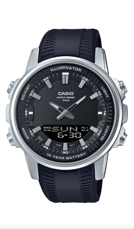 CASIO รุ่น AMW-880-1AVDF กรอบสีเงิน สายเรซิ่น สีดำ สินค้าใหม่ ของเเท้ รับประกันศูนย์ CMG 1 ปี
