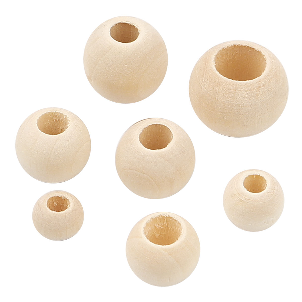 ลูกปัดไม้ธรรมชาติ Hinoki ผิวเรียบ เม็ดกลม รูใหญ่ สีไม้ธรรมชาติ สำหรับงาน DIY เลือกขนาด