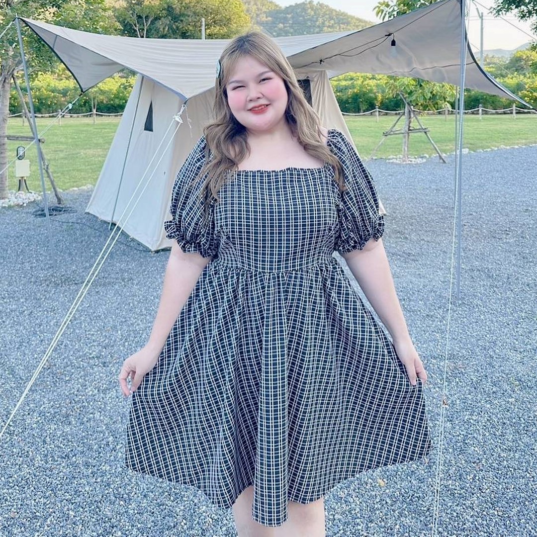 สินค้าหมดไว รบกวนติดต่อทางร้านก่อนสั่งซื้อ A100 เดรสสาวอวบ ลายสก็อต ผ้าคอตตอน