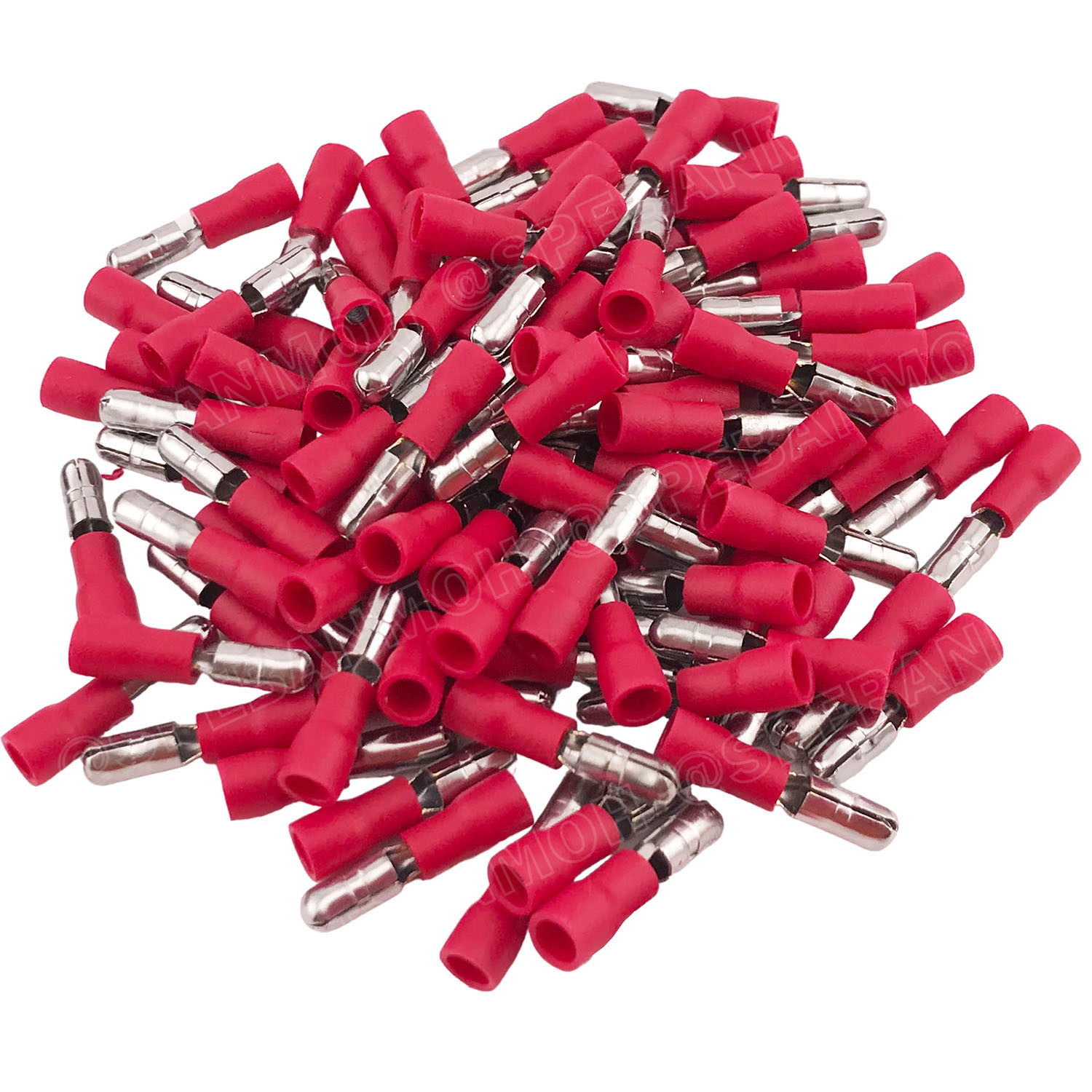 [ 100 ตัว/ถุง ] MPD 1 สีแดง Red หางปลาเสียบกลม ตัวผู้ หุ้มฉนวน สำหรับสาย 0.5-1.5 mm2 22-16awg หางปลาหุ้มฉนวน Crimping Terminal หางปลาเสียบกลม ตัวผู้ Male เทอร์มินอลต่อสาย ขั้วต่อสายไฟ Insulated Terminal ตัวต่อสาย หุ้มฉนวน ข้อต่อสายแบบย้ำ Crimp Sleeve