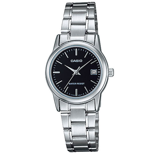CASIO Standard รุ่น LTP-V002D-1AUDF สีเงิน หน้าปัดดำ สายสแตนเลส สินค้าของเเท้ รับประกันศูนย์ CMG