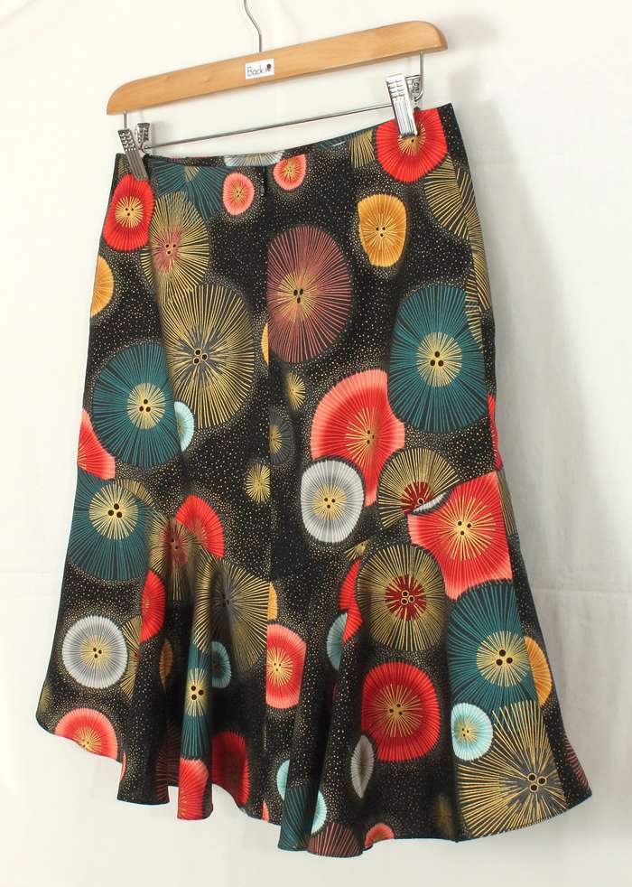 SK-211 กระโปรงแฟชั่น&ทำงาน ทรงย้วย ผ้าคอตตอนญี่ปุ่นพิมพ์ลายวงกลมกราฟฟิคแฟนซี