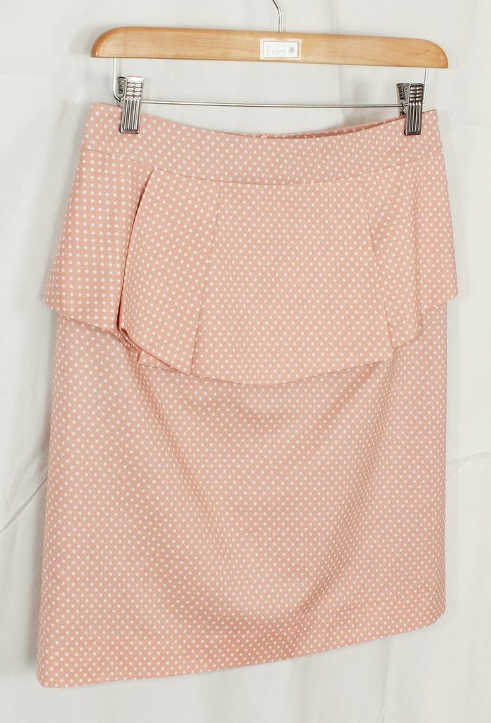 SK-197 กระโปรงแฟชั่น&ทำงาน ทรงสอบ ผ้าคอตต้อนญี่ปุ่นสีชมพูพาสเทล ด้านหน้ากระโปรงจับจีบระบาย