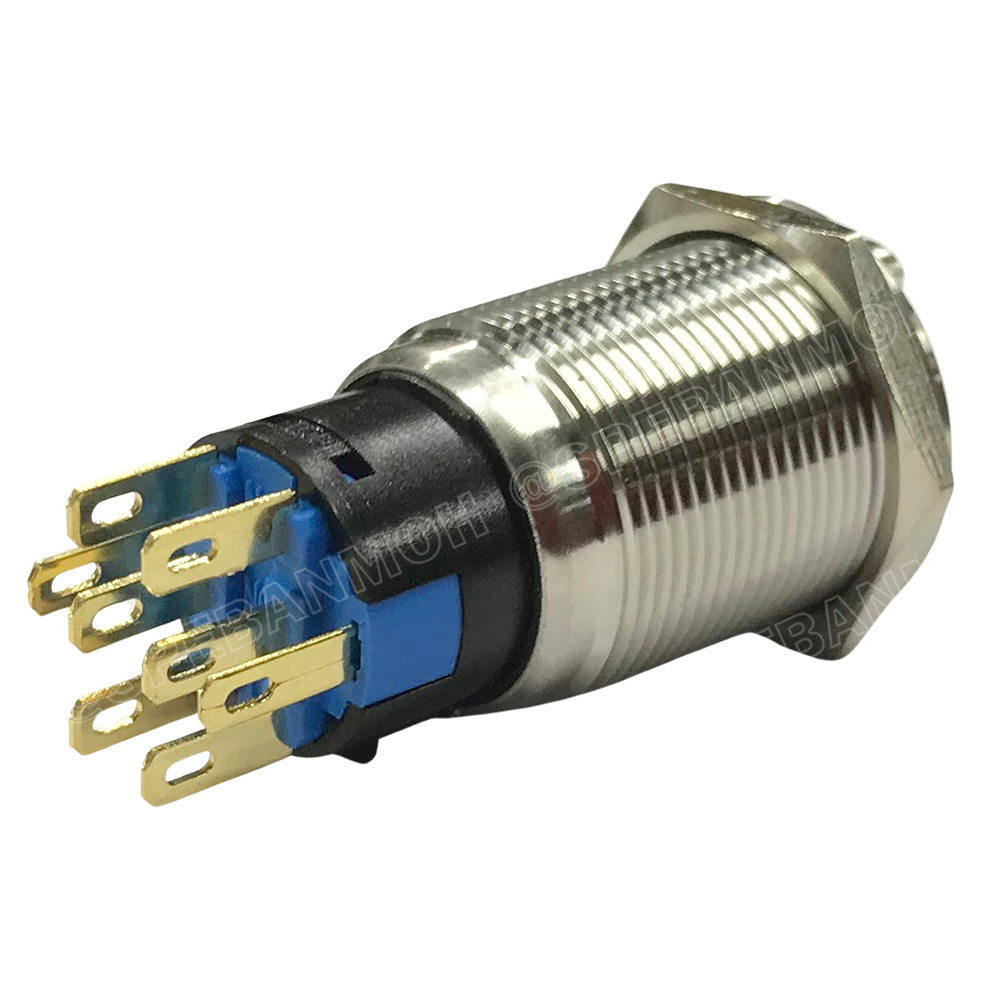 [ 1 ชิ้น ] GQ19-SS-RSJ22 220V 8P ON-OFF-ON 2NO 2NC สวิทช์ เปิด ปิด เปิด แบบบิด สวิทช์บิด ON OFF ON สวิทเหล็กบิด Stainless Switch ON-OFF-ON Selector Metal Switch สวิทช์เหล็ก 19มม สวิทเหล็ก 19มม สวิทบิดเหล็ก 19มม สวิตซ์บิด สวิตช์ เลือก 2 ตำแหน่ง ขนาด 19 มม.