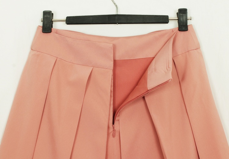 SK-146 กระโปรงแฟชั่น&ทำงาน ผ้าไหมอิตาลีสีชมพูพาสเทล มีโบว์ซ้อนกัน 2 ชั้น