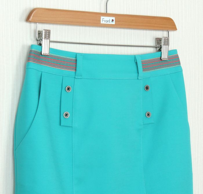 SK-248 กระโปรงแฟชั่น&ทำงาน ทรงสอบมีกระเป๋า 2 ข้าง ผ้าคอตตอนญี่ปุ่น สีฟ้าเทอร์คอยซ์