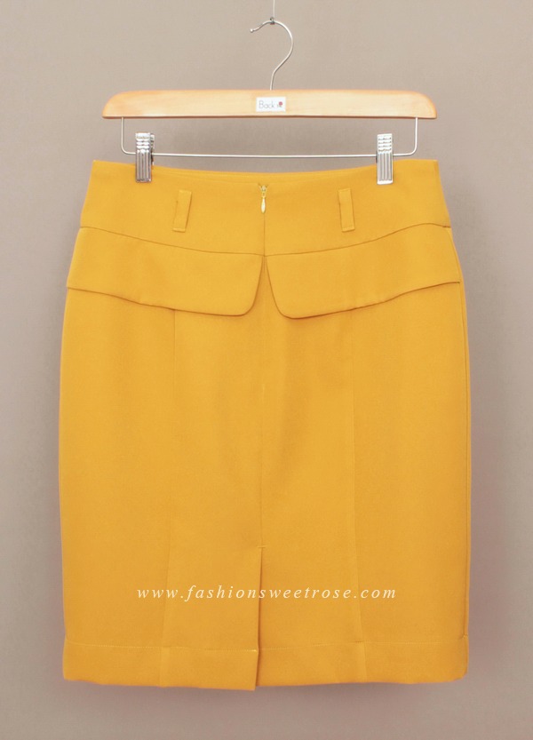 SK-444 กระโปรงทรงสอบ ผ้า Double Twist สีเหลืองมาสตาส