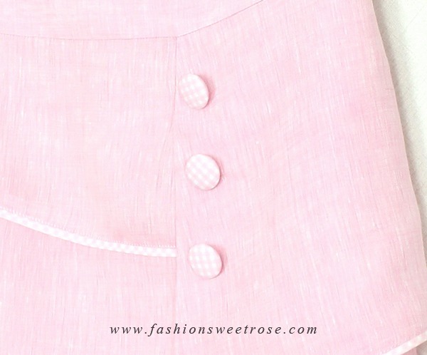 SK-314 กระโปรงทรงเอ ผ้าลินินญี่ปุ่นสีชมพู แต่งกุ้นระบายด้วยผ้าลายสก๊อต