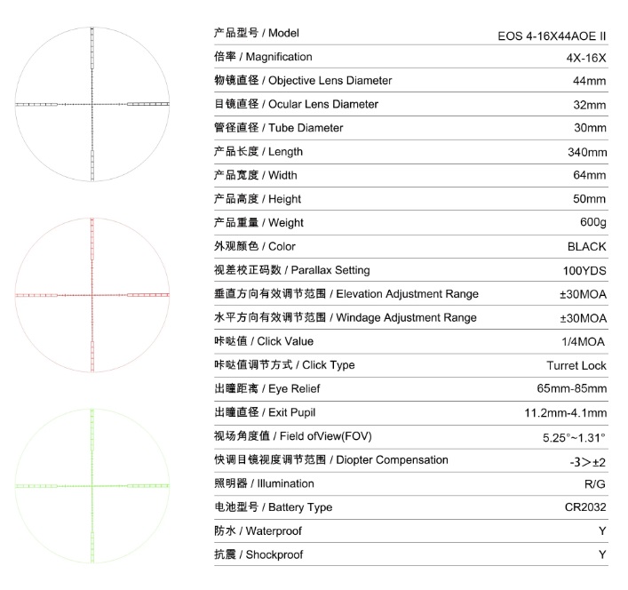 กล้อง กันน้ำ กันกระแทก TEAGLE EOS 4-16X44AOE HK VII สินค้าแท้