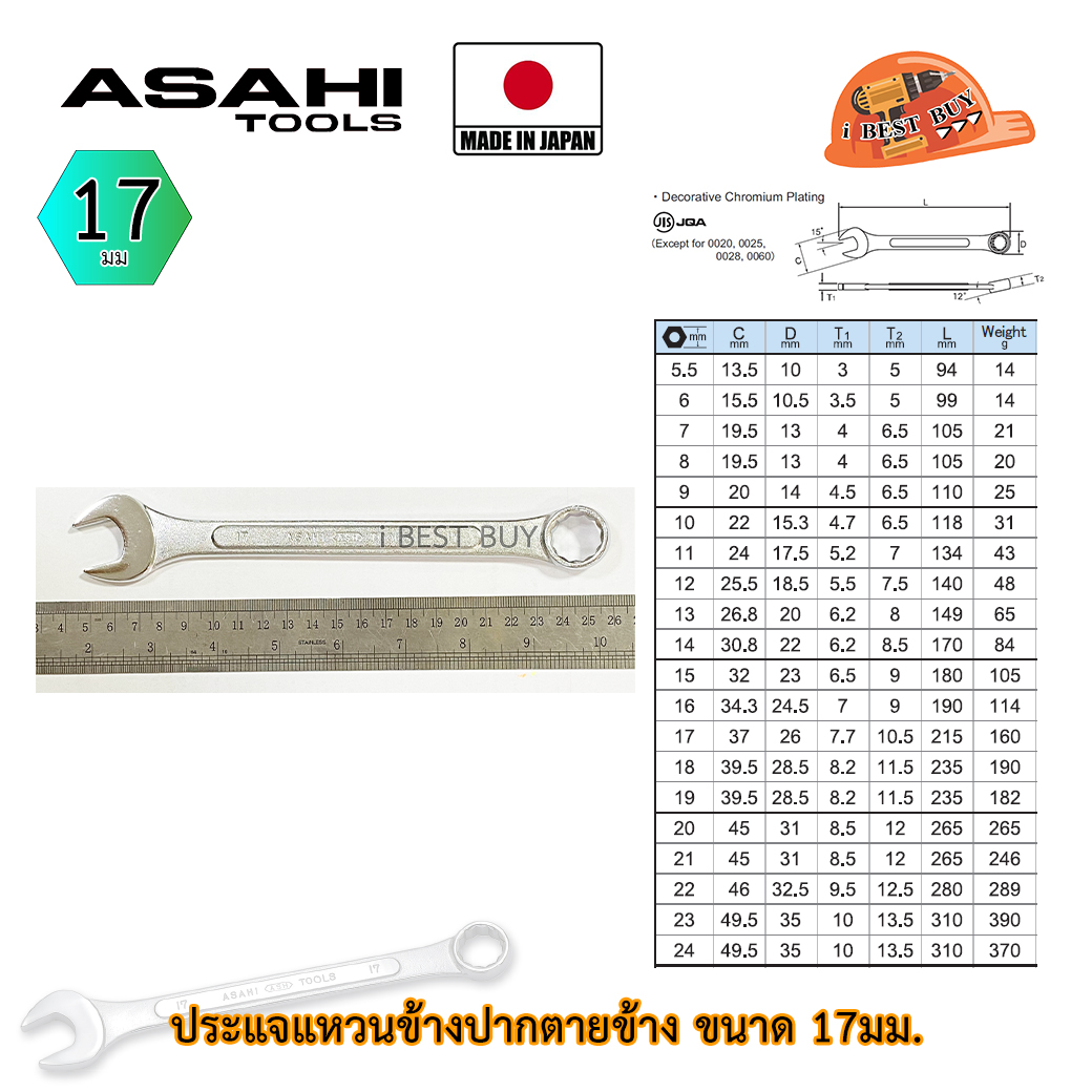 Asahi ประแจแหวนข้างปากตาย อาซาฮี ขนาด 17มม. ผลิตจากประเทศญี่ปุ่น