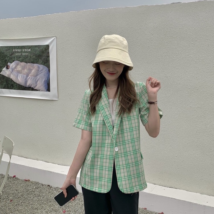 Jolin blazer เสื้อคลุมเบลเซอร์แขนสั้น เขียวครีม