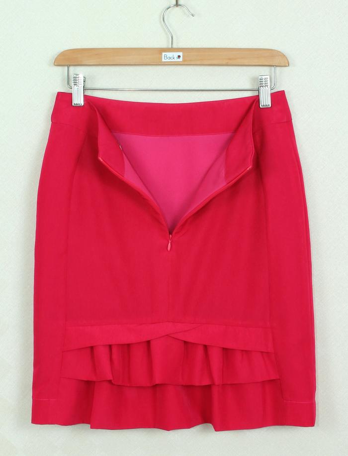 SK-256 กระโปรงแฟชั่น&ทำงาน ทรงสอบ ผ้าวาเลนติโนสีชมพูบานเย็น ด้านหลังจับจีบระบายซ้อนกัน