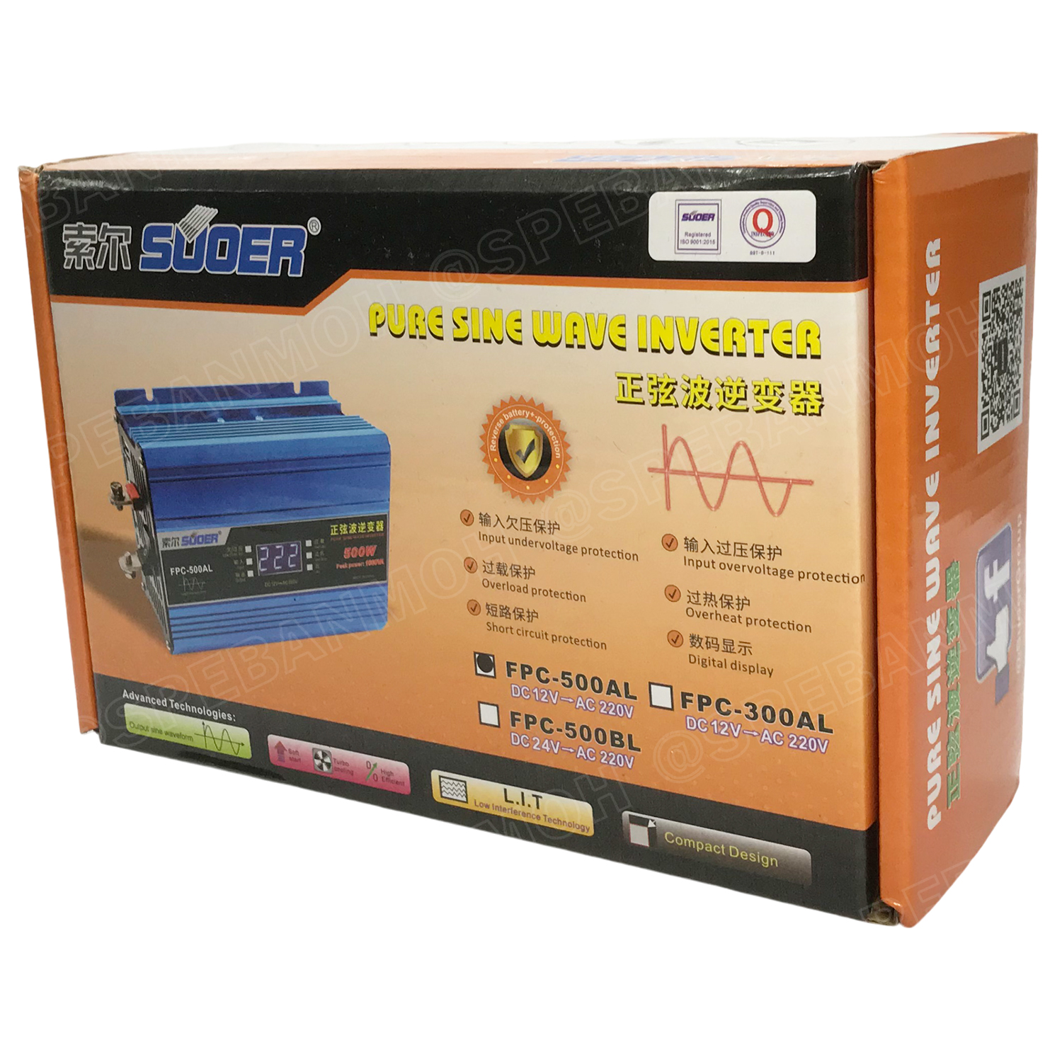 [ 1 เครื่อง ] FPC-500AL-V.2 สีฟ้า Light Blue อินเวอร์เตอร์ แปลงไฟ 12VDC ออก 220VAC รุ่นใหม่ มีหน้าจอแสดงผล LED Inverter ยี่ห้อ SUOER FPC-500AL 500W 12V to 220V off grid inverter pure sine power inverters FPC-500 อินเวอร์เตอร์ เพียวไซน์เวฟ SUOER หม้อแปลงไฟ