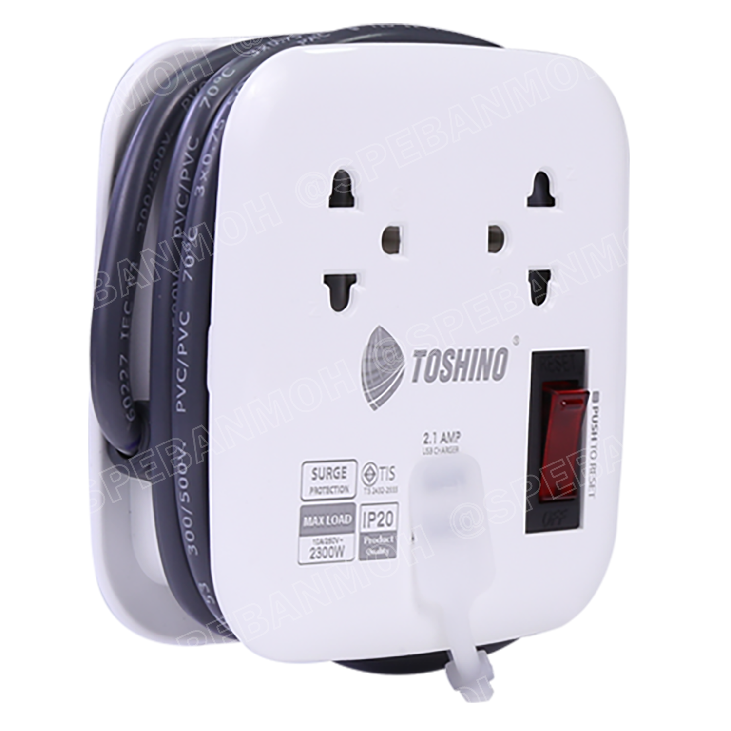 XP-1M ปลั๊กราง Toshino ปลั๊กไฟพกพา XP-1M รางปลั๊กไฟ 2 ช่อง 1สวิตซ์รีเซ็ต 2 USB 2.1A ยาว 1 เมตร รองรับกำลังไฟ 10A 2300W รางปลั๊กไฟ 2 ช่อง 1สวิตซ์ 2 USB ยาว 1 เมตร รุ่น XP-1M WH Toshino ระบบ Surge Protection ป้องกันไฟกระชาก ระบบ Circuit Br