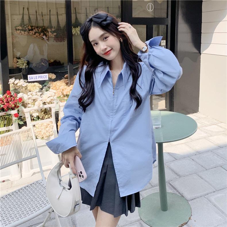 YUJIN zipper shirt เสื้อเชิ้ตแต่งซิปโอเวอร์ไซส์