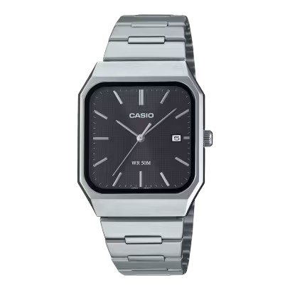 CASIO Standard รุ่น Mtp-b185d-1avdf สายสีเงิน หน้าปัดสีดำ สินค้าของเเท้ รับประกันศูนย์ CMG
